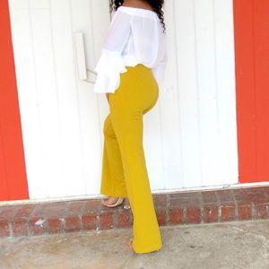 Mustard Yellow High Waist Wide Leg Pants